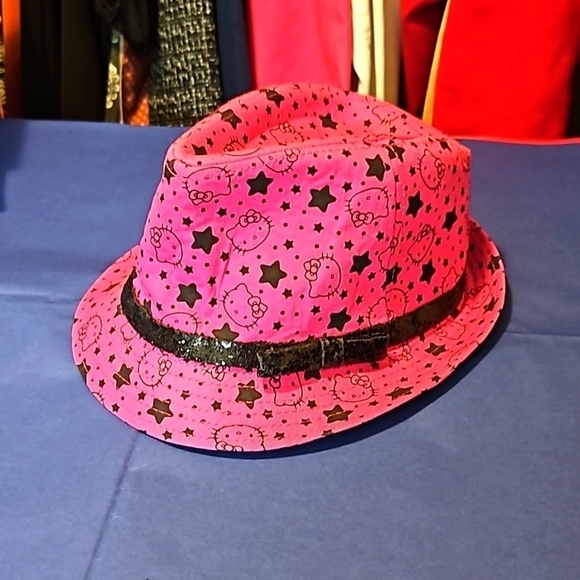Hello Kitty Accessories - Hello Kitty by Sanrio Pink Black Sequin Fedora Hat EUC